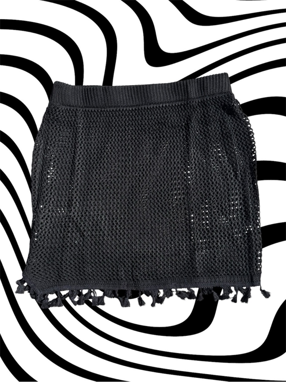 Black Crochet Tassel Mini Skirt